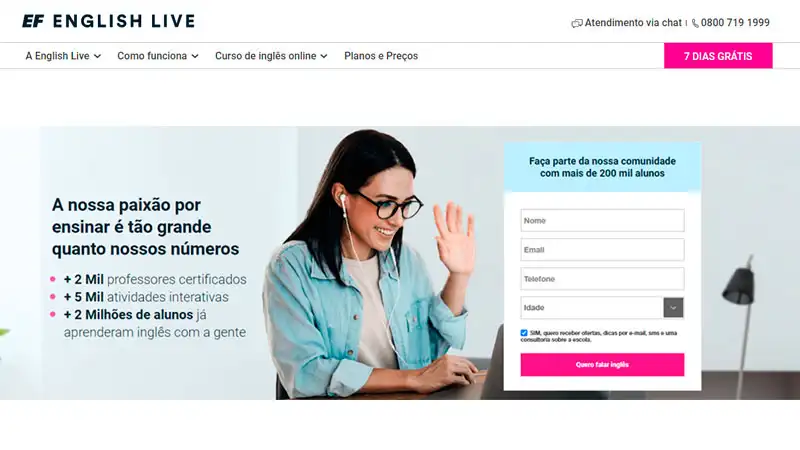 EF English Live Página inicial do curso EF English Live