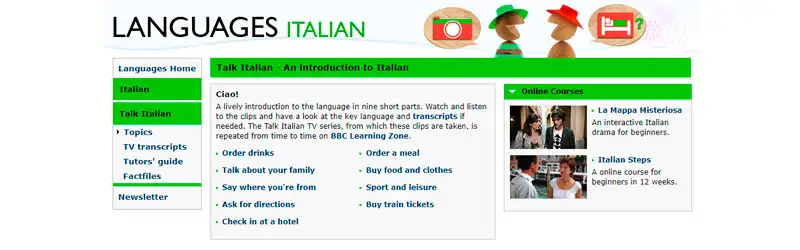 Captura de tela do site Languages Italian
