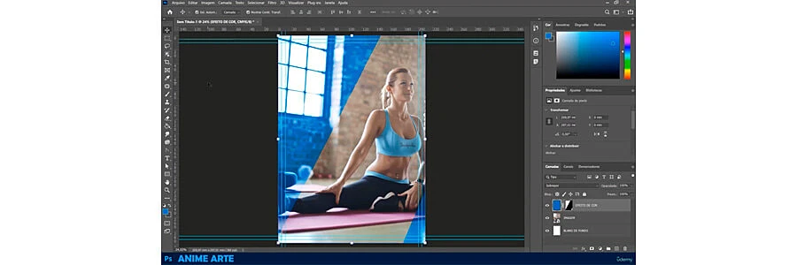 captura de tela de uma aula mostrando criação de imagem no photoshop