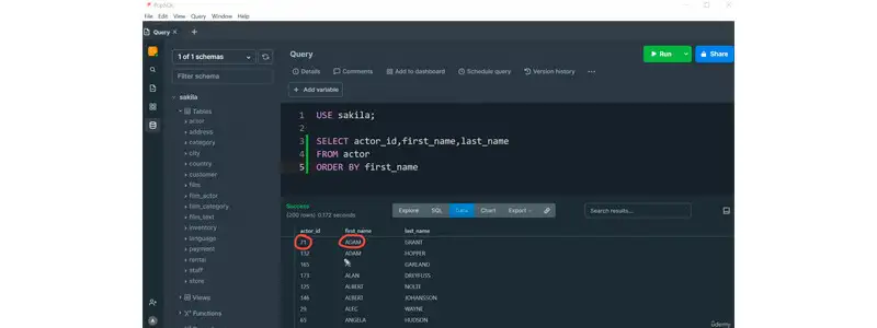 captura de tela do curso de sql mostrando comandos select, from e order by