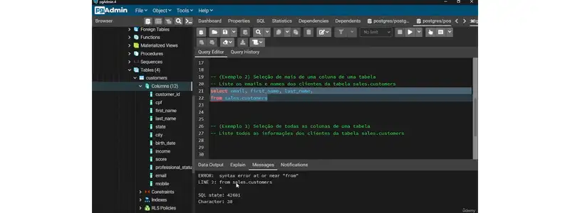 captura de tela do curso de SQL mostrando o pgadmin