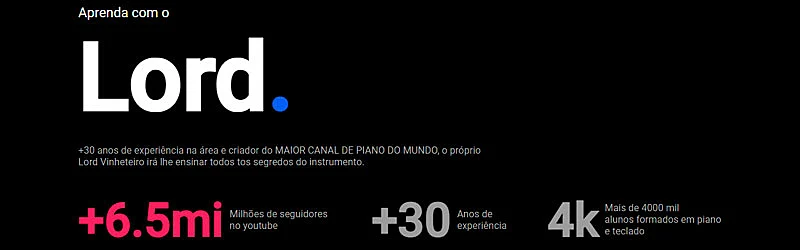 Captura de tela da página do curso de teclado e piano Lord Academy