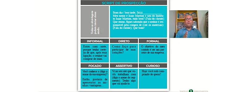 captura de tela de videoaula do curso de telemarketing falando sobre a criação de scripts