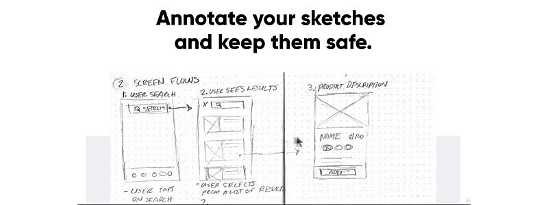 Sketchs de interfaces feitos à lápis em um caderno