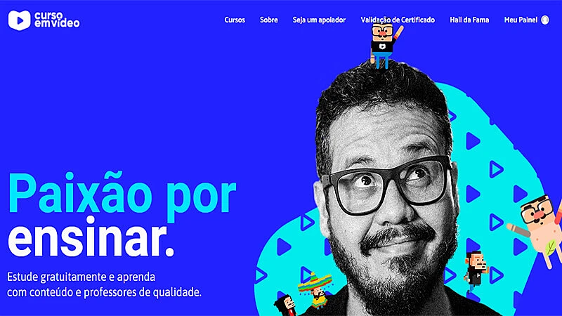 Recorte da pagina inicial do site Curso em vídeo