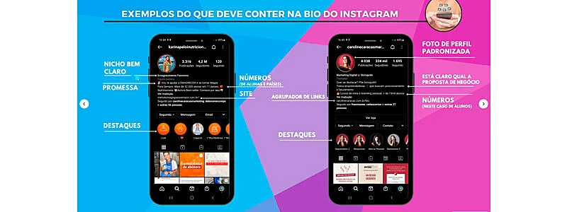 dois celulares com informações sobre os recursos do instagram