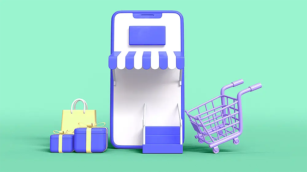Imagen 3D con elementos de ecommerce