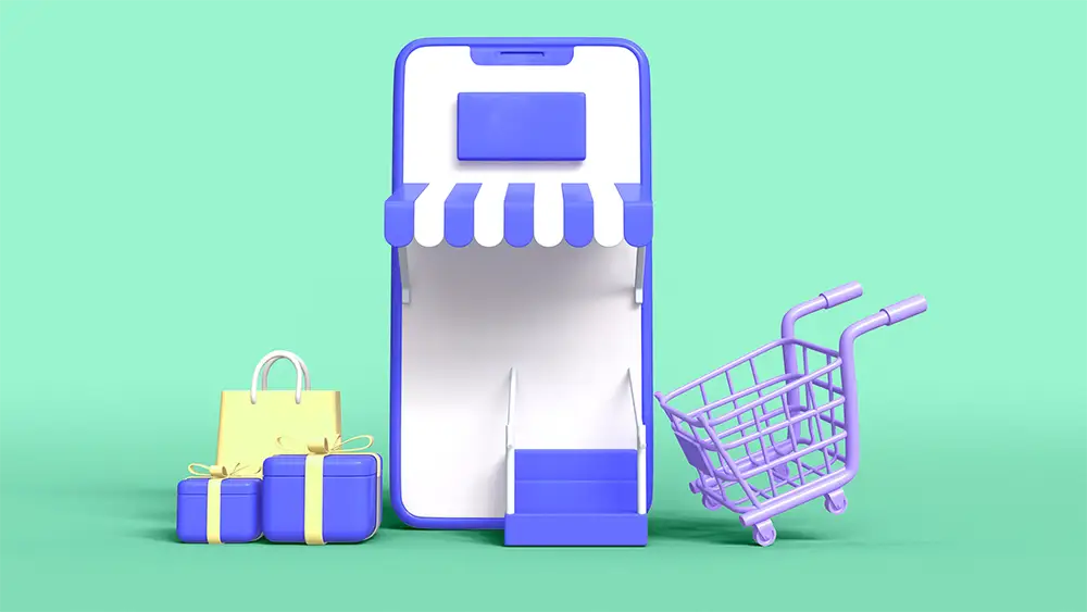 Imagen 3D con elementos de ecommerce