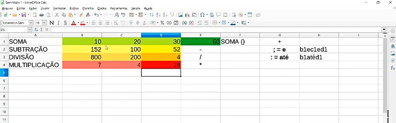 captura de tela do curso de informatica completo mostrando operacoes matematicas no excel
