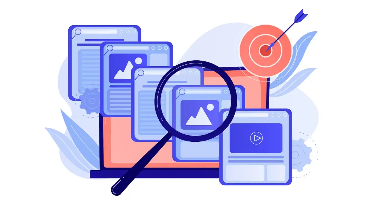 Ilustración concepto de elementos para optimización SEO