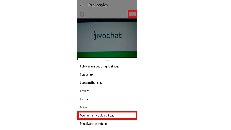 Print Screen de como desativar as curtidas de publicações novas no Instagram