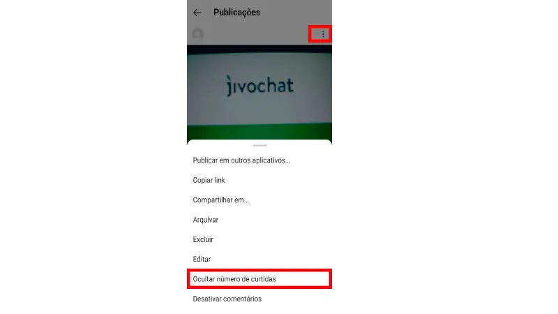 Print Screen de como desativar as curtidas de publicações novas no Instagram