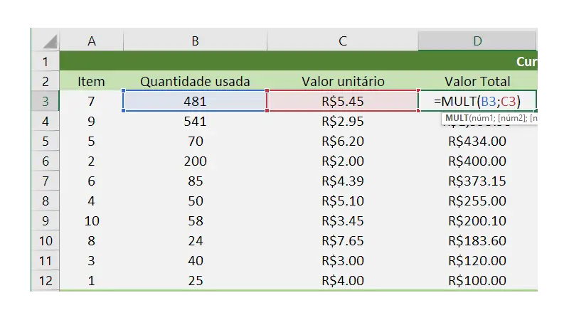 Tabela de Curva ABC no Excel