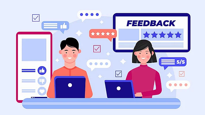 Ilustración de comunicación entre empresa y cliente