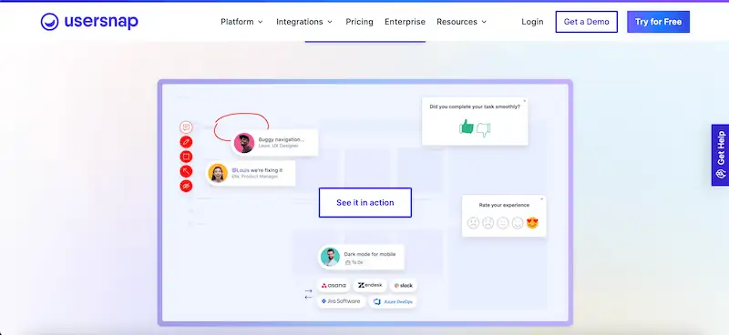UserSnap page