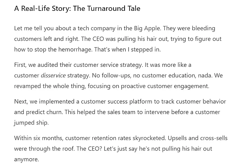 Text: A real-life story: the turnaround tale