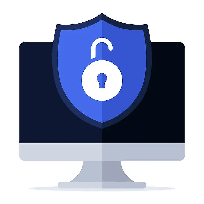 Lock icon in front of a computer screen.