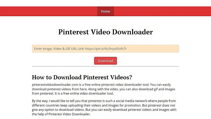 Plataforma de Pinterest Video Downloader