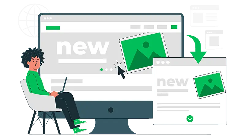 imagem vetorizada de uma mulher acessando site com design responsivo