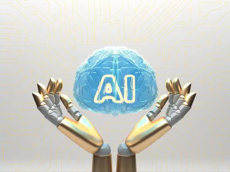 The image showa robot hands holdin a brain where its written AI.