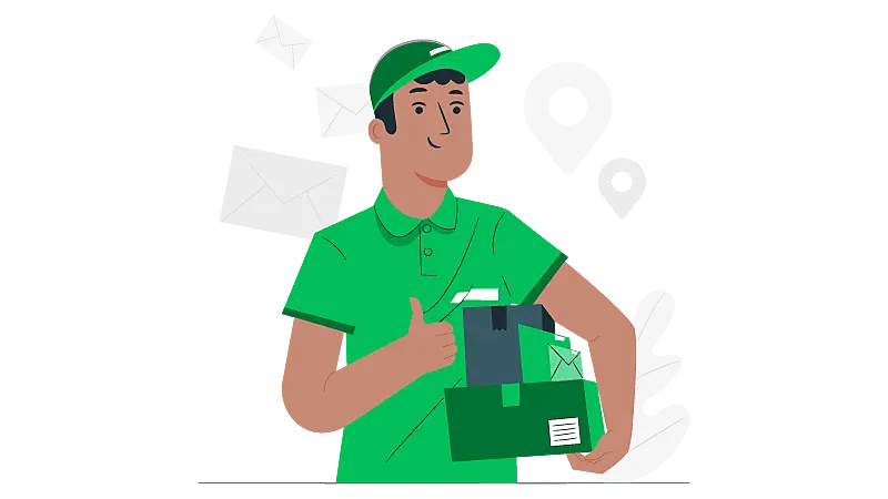 Imagem vetorizada  de um homem realizando a devolução de mercadoria