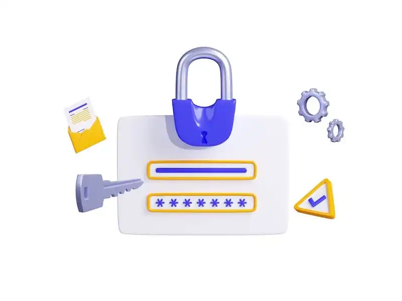Digital identity management - SSO The image shows a lock, a key, a letter, engines, and a sign in field