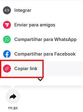 Botão de compartilhamento do Tik Tok