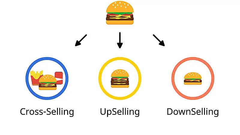 Imagem representando os modelos de Downsell, upsell e cross sell