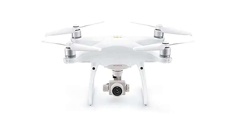 imagem de um drone DJI Phantom 4 com quatro hélices e uma câmera
