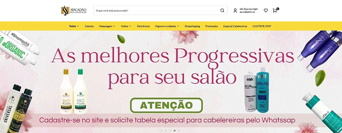 captura da pagina do Atacadão dos Cosméticos