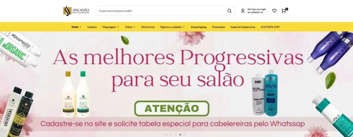 captura da pagina do Atacadão dos Cosméticos