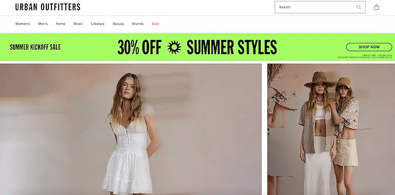 Urban Outfitters home page