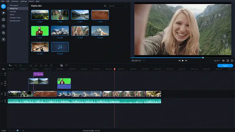 Edição de vídeo Captura de tela do editor de vídeo do Movavi