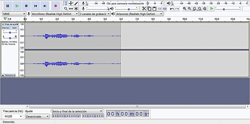 Captura de pantalla de la plataforma de Audacity