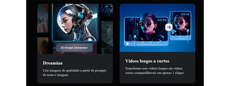 captura do banner do site do capcut mostrando o recurso de geração de imagem e encurtador de vídeo