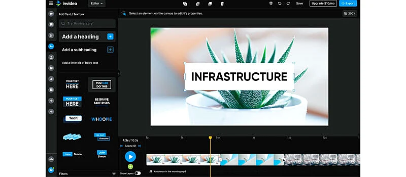 captura de tela da interface do editor de video para youtube do invideo