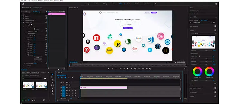 captura de tela da interface do editor de video para youtube do adobe premiere