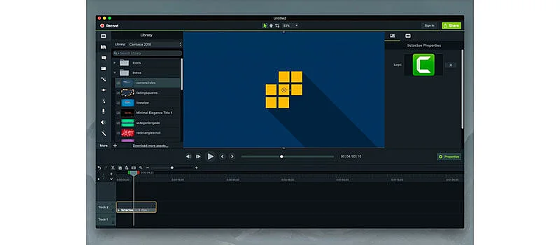 captura de tela da interface do editor de video para youtube do camtasia studio