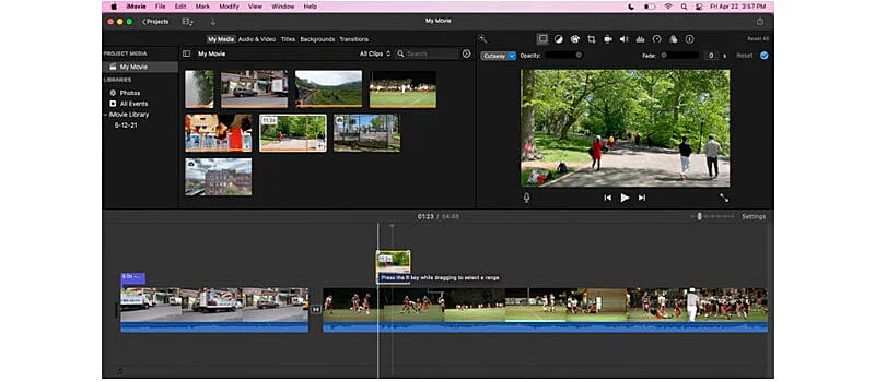 captura de tela da interface do editor de video para youtube do imovie