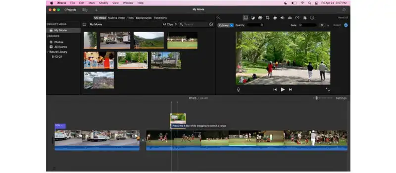 captura de tela da interface do editor de video para youtube do imovie