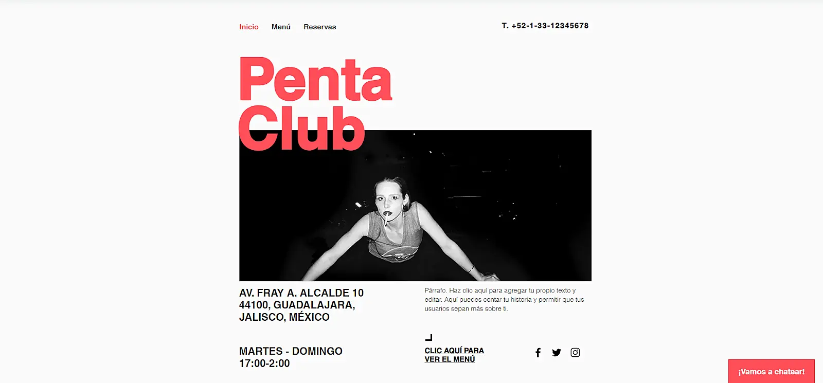 Ejemplo de Landing Page de bar