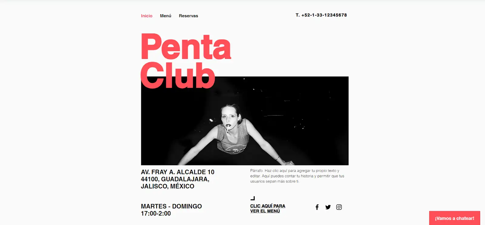 Ejemplo de Landing Page de bar