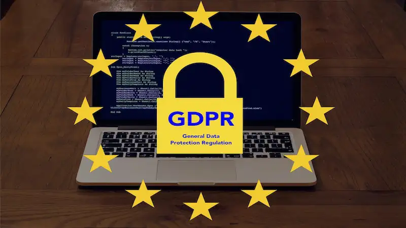 Ëmail marketing best practices GDPR The image shows a laptop on the backgroung, and in the front there is a lock, where it's written 'GDPR General Data Protection Regulation"