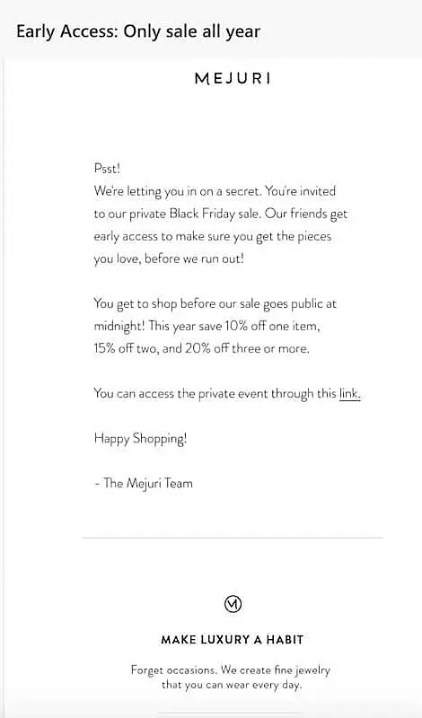 Mejuri promotional email