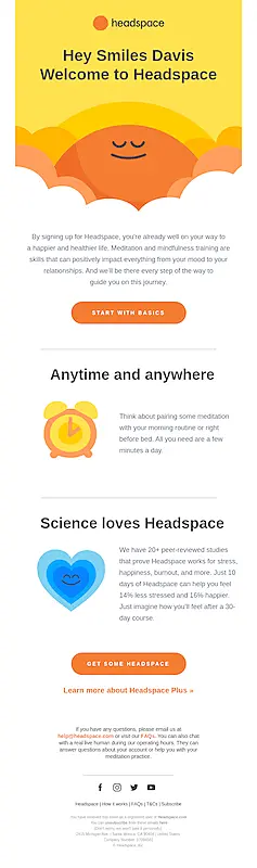 Headspace welcome email