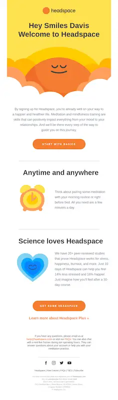 Headspace welcome email