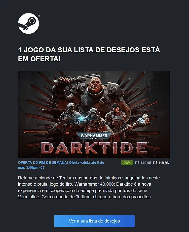 exemplo de email marketing steam