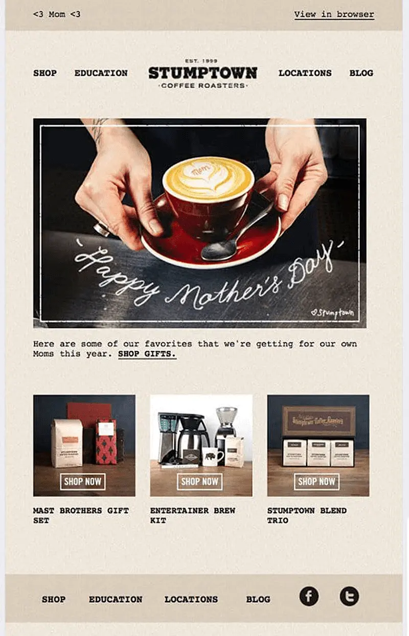 exemplo de email marketing stumptown coffee roasters