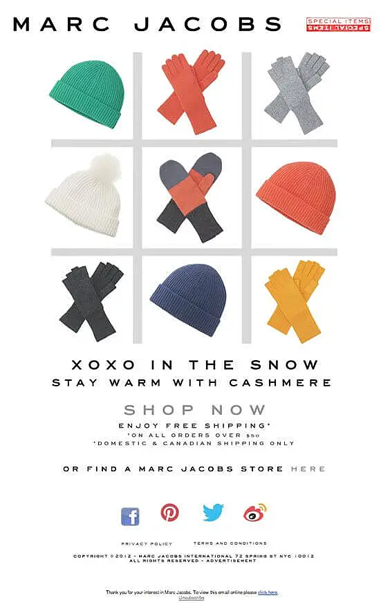 exemplo de email marketing marc jacobs