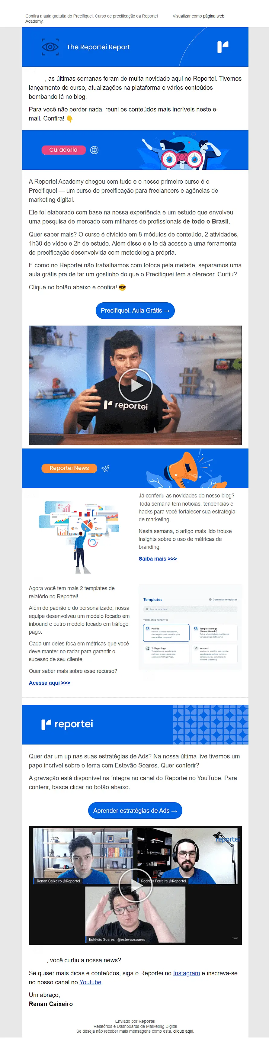 email marketing exemplos reportei